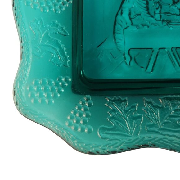 Vintage Indiana Tiara Glass Green Bread Plate With Last Supper Design - Picture 8 of 8